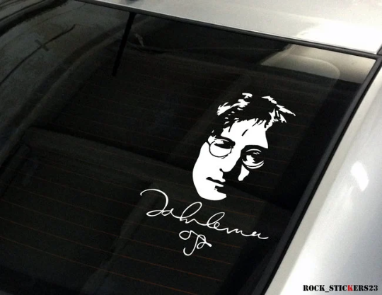 JOHN LENNON Stickers Vinyl Portrait + Signature Autographs The BEATLES Guitar, Car