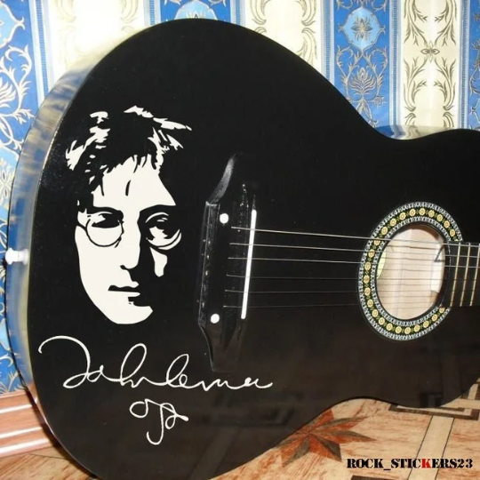 JOHN LENNON Stickers Vinyl Portrait + Signature Autographs The BEATLES Guitar, Car