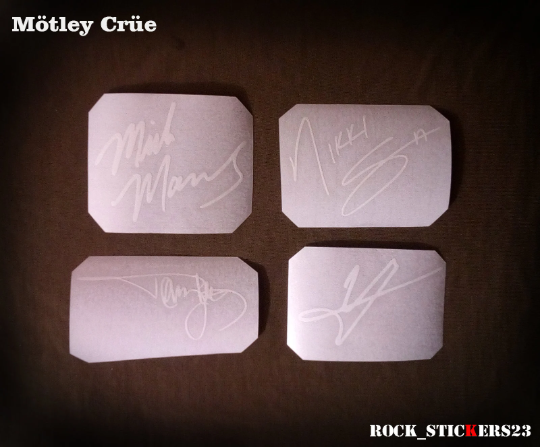 Motley Crue autographs stickers vinyl Tommy Lee,Vince Neil,Nikki Sixx,Mick Mars