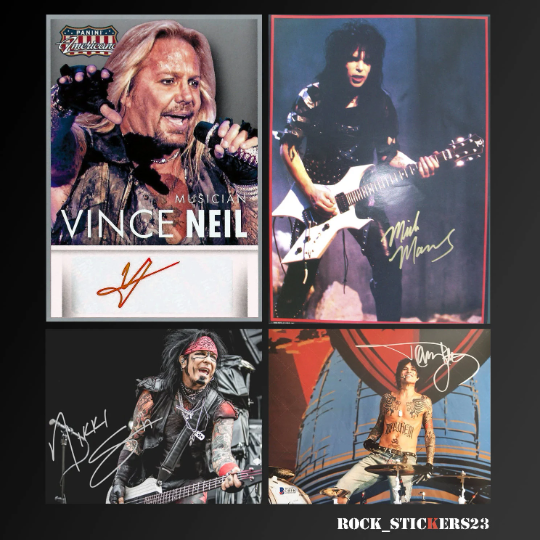 Motley Crue autographs stickers vinyl Tommy Lee,Vince Neil,Nikki Sixx,Mick Mars