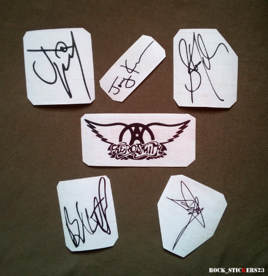 Aerosmith stickers autograph Steven Tyler,Joe Perry,Tom Hamilton,Whitford,Kramer