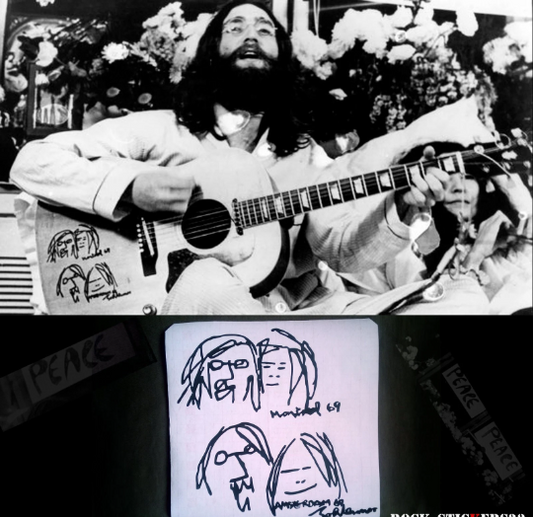 John Lennon & Yoko Ono guitar sticker Gibson J-160E Peace Montreal Amsterdam