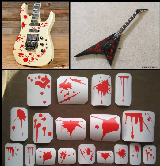 Guitar stickers blood red bloody streaks drops decal blots metal style Graphics