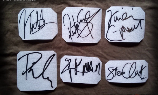 Def Leppard stickers autographs vinyl Joe Elliot, Rick Savage, Rick Allen, etc