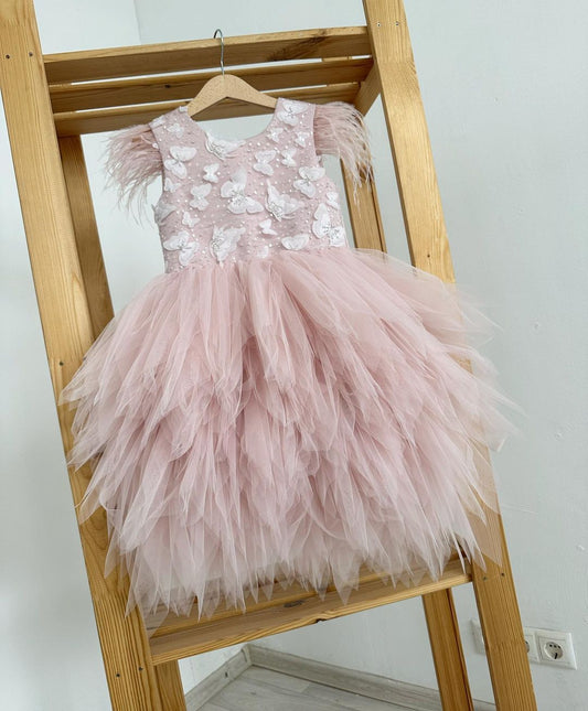 Powder tutu dress with white butterflies on top