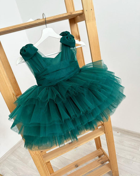 Emerald tulle dress for birthday party, Green tutu dress