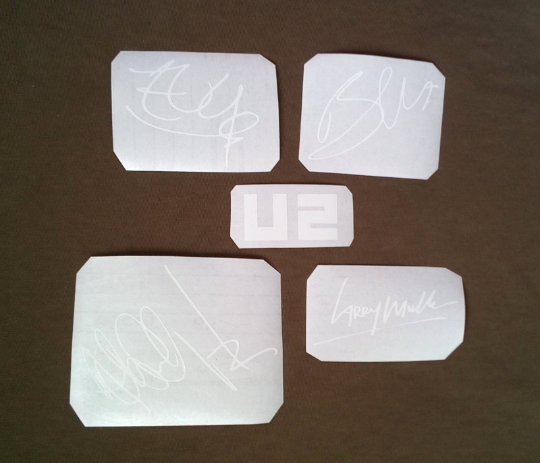U2 autographs stickers vinyl Bono, The Edge, Adam Clayton,Larry Mullen Jr. Set 5 | Kenesberem