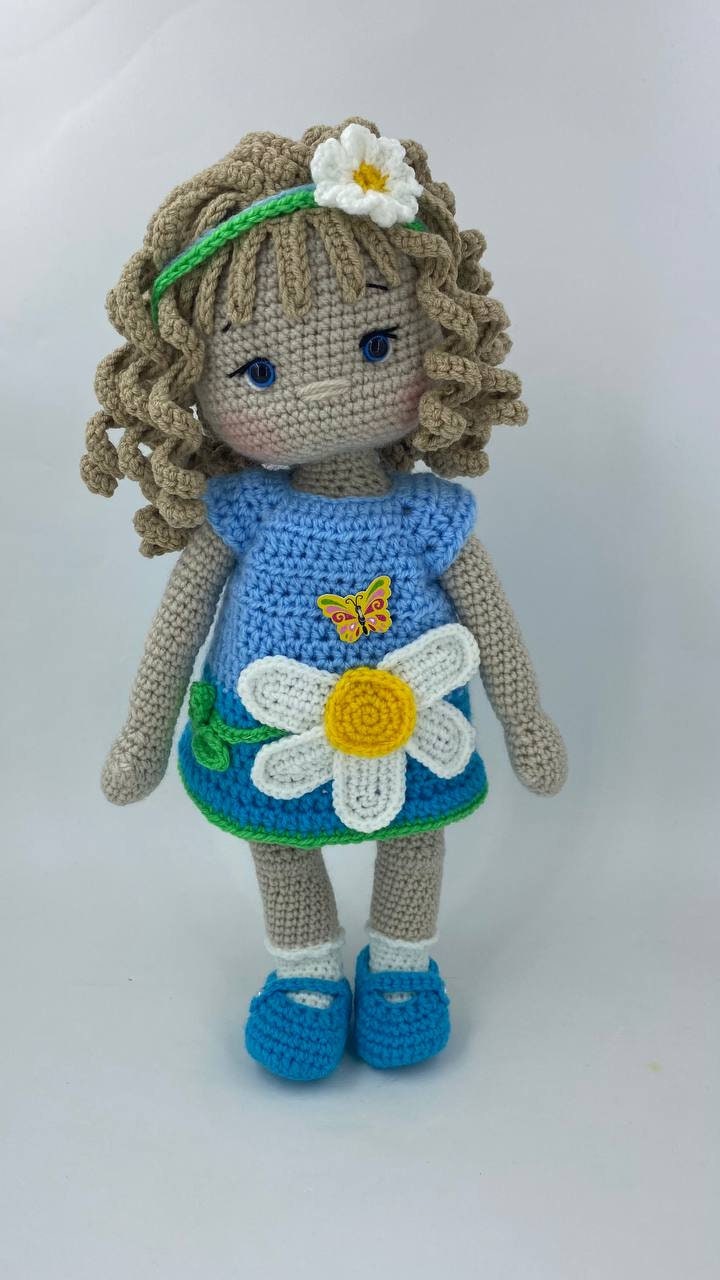 Custom doll handmade with clothes, dress with chamomile