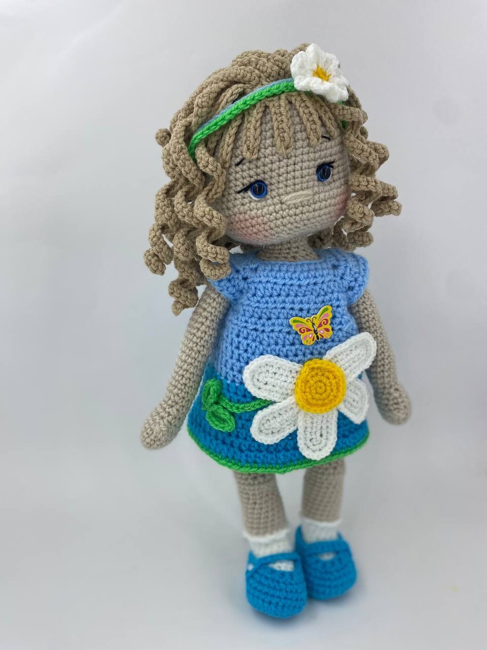 Custom doll handmade with clothes, dress with chamomile