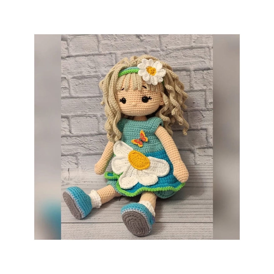 Custom doll handmade with clothes, dress with chamomile