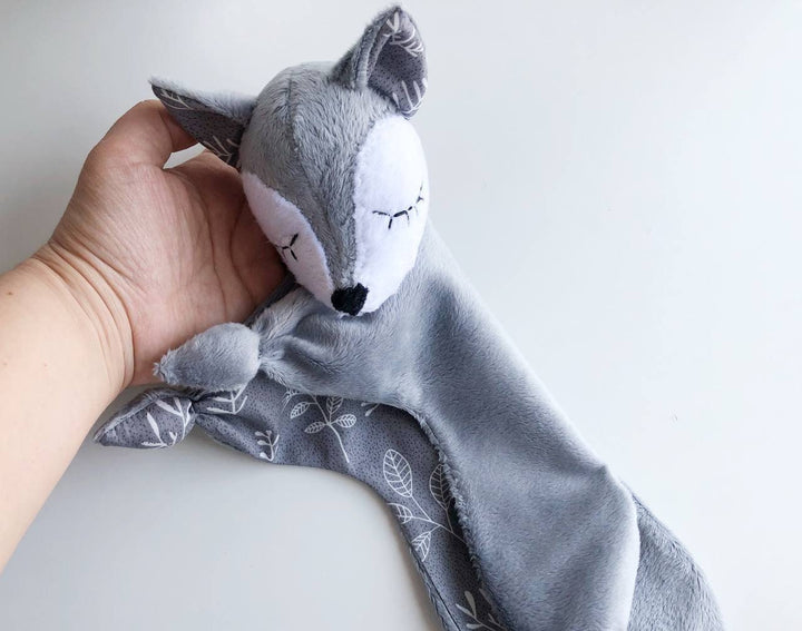 Wolf lovey blanket, baby lovey, stuff wolf baby gift, wolf baby shower, wolf nursery decor