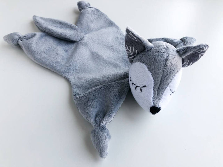 Wolf lovey blanket, baby lovey, stuff wolf baby gift, wolf baby shower, wolf nursery decor