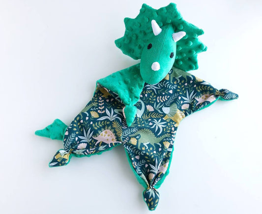 Personalised baby lovey, personalized dinosaur lovey blanket, triceratops lovey for babies, stuff Dino plush toy dinosaur baby shower gift