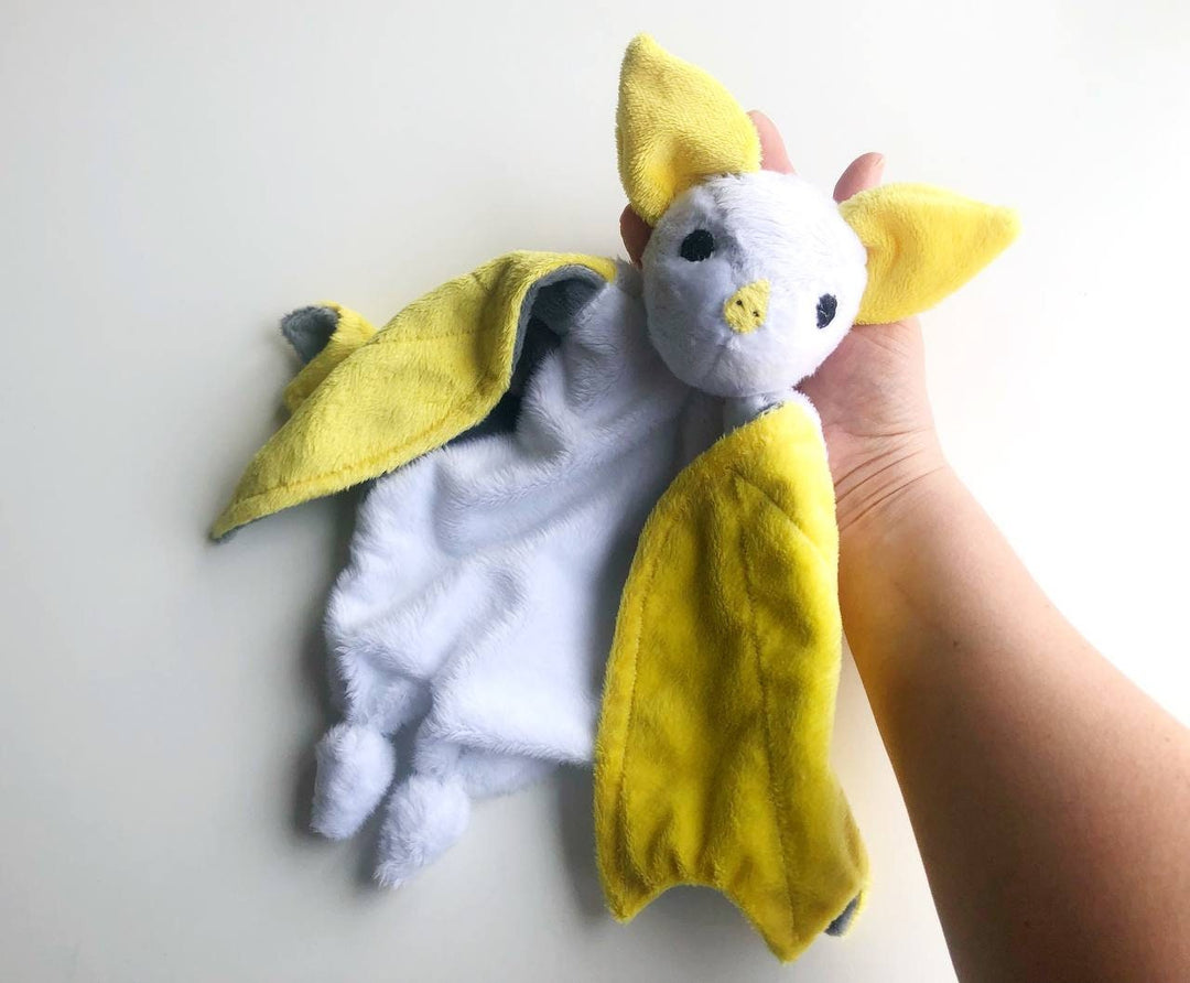 white bat plush, Honduran bat plush, bat lovey blanket, stuff bat for baby, cute yellow bat