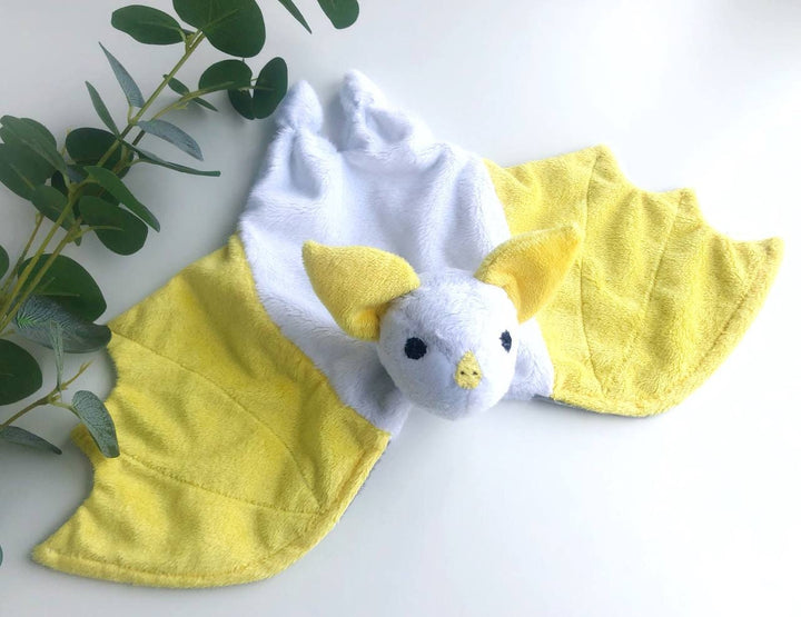 white bat plush, Honduran bat plush, bat lovey blanket, stuff bat for baby, cute yellow bat