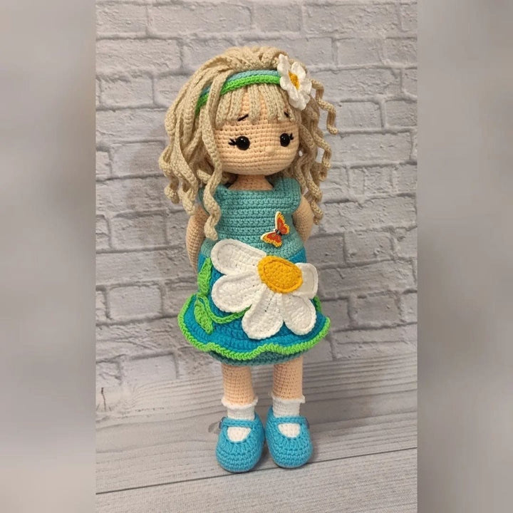 Custom doll handmade with clothes, dress with chamomile