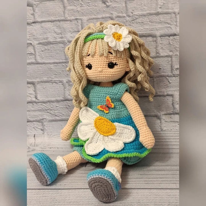 Custom doll handmade with clothes, dress with chamomile