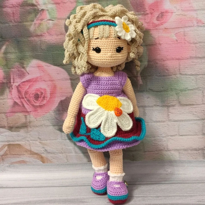 Custom doll handmade with clothes, dress with chamomile