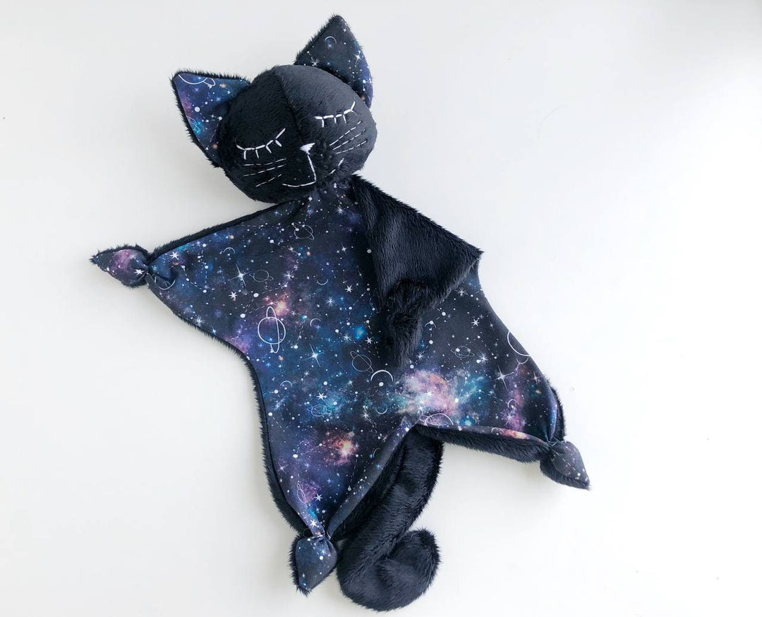 Baby lovey, black cat lovey blanket, cat security blanket, animal lovey for babies, sleeping baby toy, baby shower gift