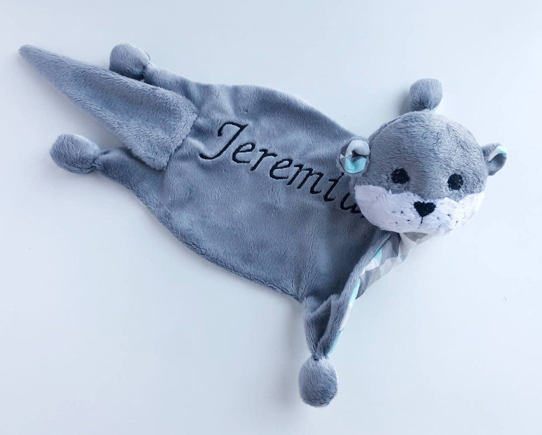 personalised otter lovey blanket, baby lovey, otter plush, welcome baby gift, pregnancy gift, mom to be gift, gift for new twins