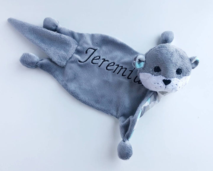 personalised otter lovey blanket, baby lovey, otter plush, welcome baby gift, pregnancy gift, mom to be gift, gift for new twins