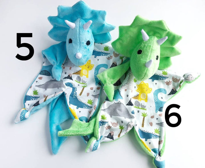 Personalised baby lovey, personalized dinosaur lovey blanket, triceratops lovey for babies, stuff Dino plush toy dinosaur baby shower gift