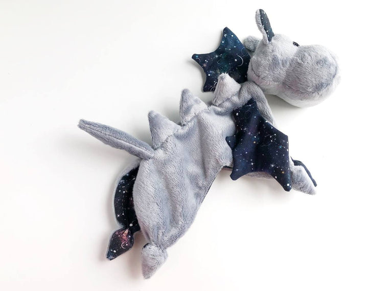 Personalized grey dragon lovey blanket, stuff grey dragon plush, dragon baby shower gift, baby lovey