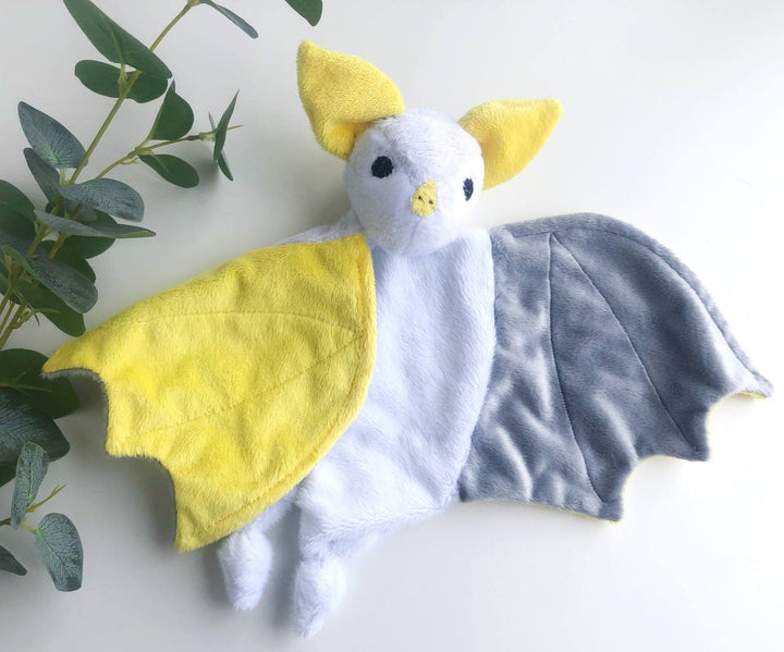 white bat plush, Honduran bat plush, bat lovey blanket, stuff bat for baby, cute yellow bat