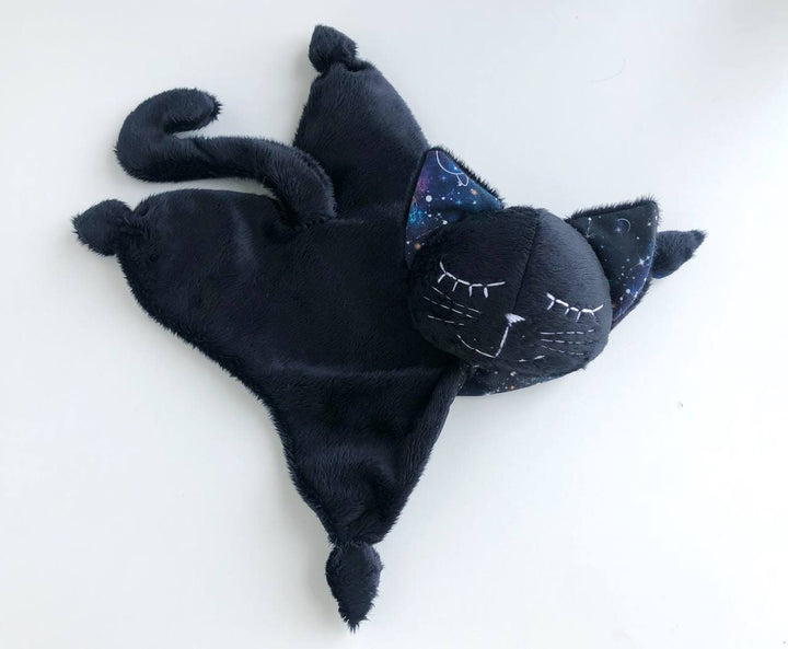 Baby lovey, black cat lovey blanket, cat security blanket, animal lovey for babies, sleeping baby toy, baby shower gift