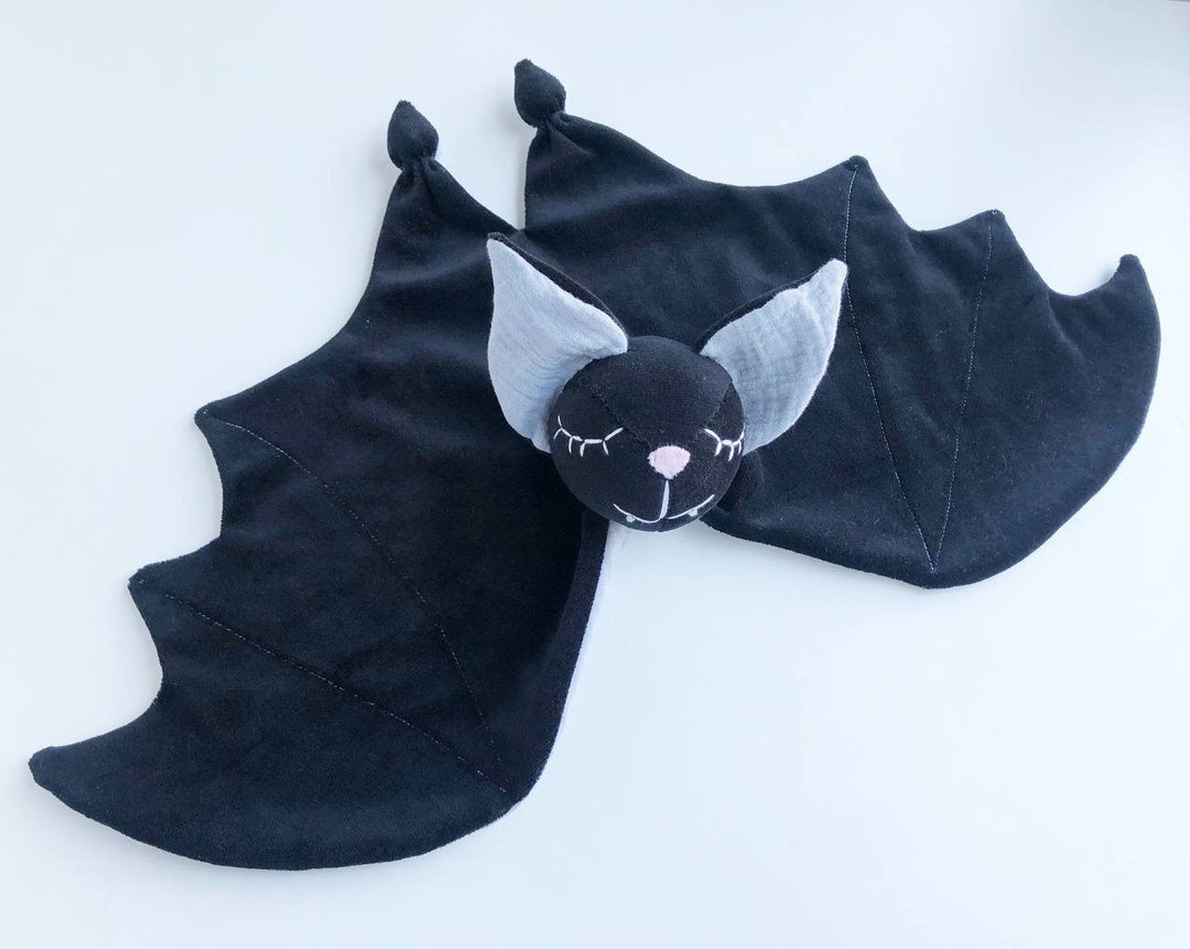 Organic bat security blanket, bat lovey, muslin animal lovey blanket, bat plush