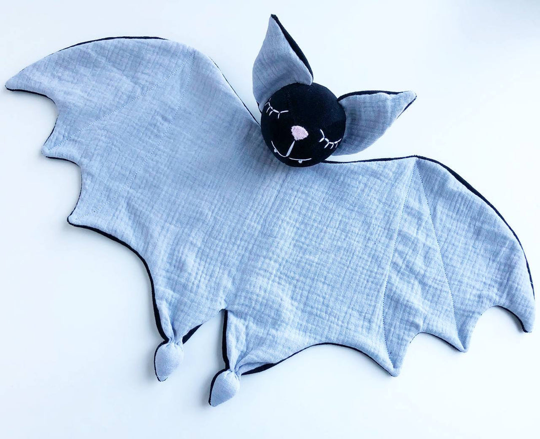 Organic bat security blanket, bat lovey, muslin animal lovey blanket, bat plush