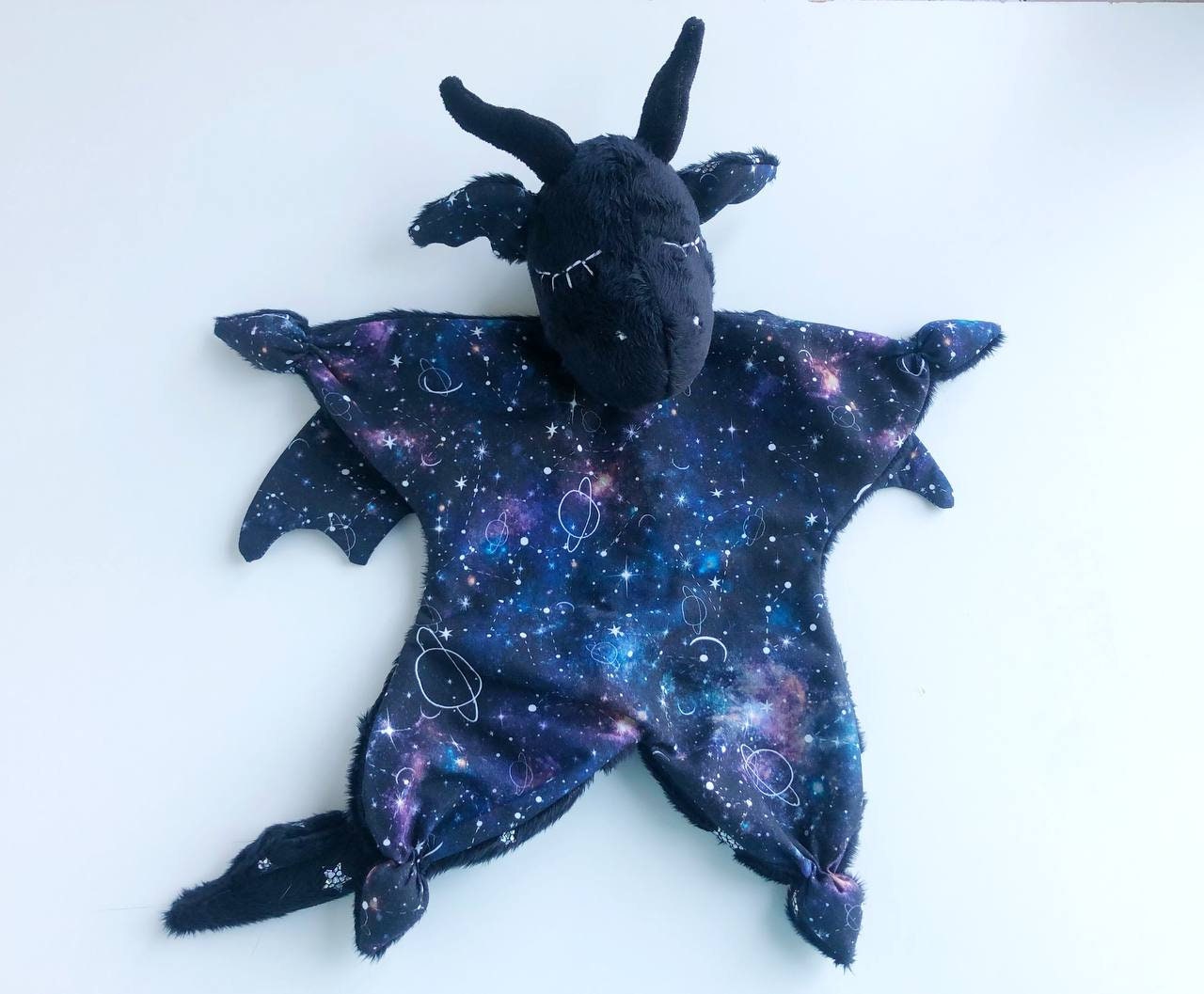 Black dragon lovey blanket, baby lovey, security blanket, stuff dragon plush, dragon nursery decor, dragon baby shower gift