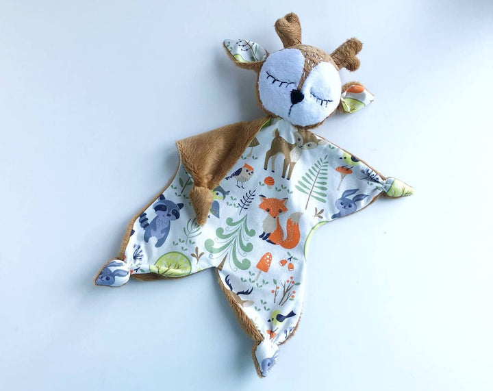 Personalised baby lovey blanket, deer lovey for babies, fawn lovey, baby comforter, deer stuff plush doudou, personalised new baby gift