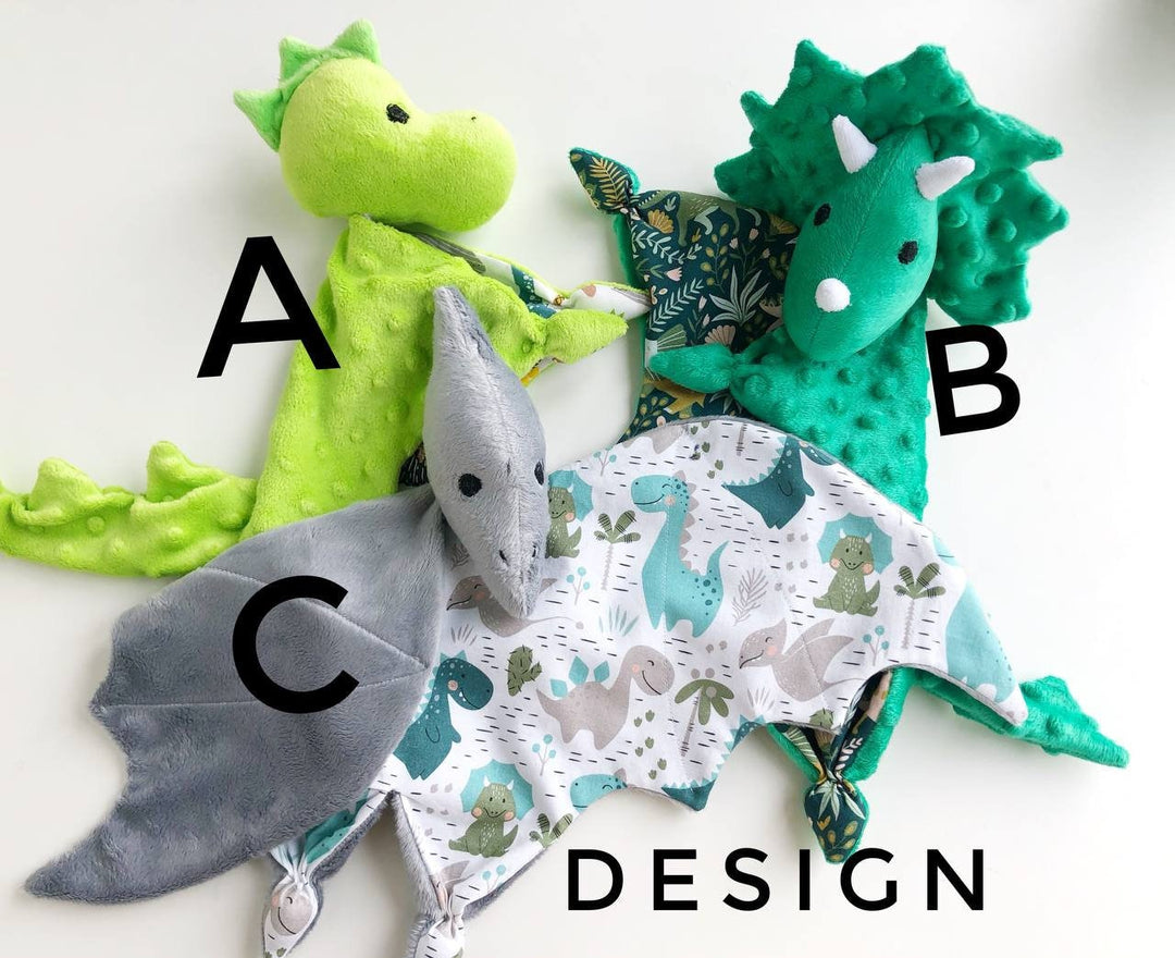 dinosaur lovey blanket, Dino baby lovey, triceratops plush for baby, stuff pterodactyl blanket, dinosaur baby shower gift, Dino nursery