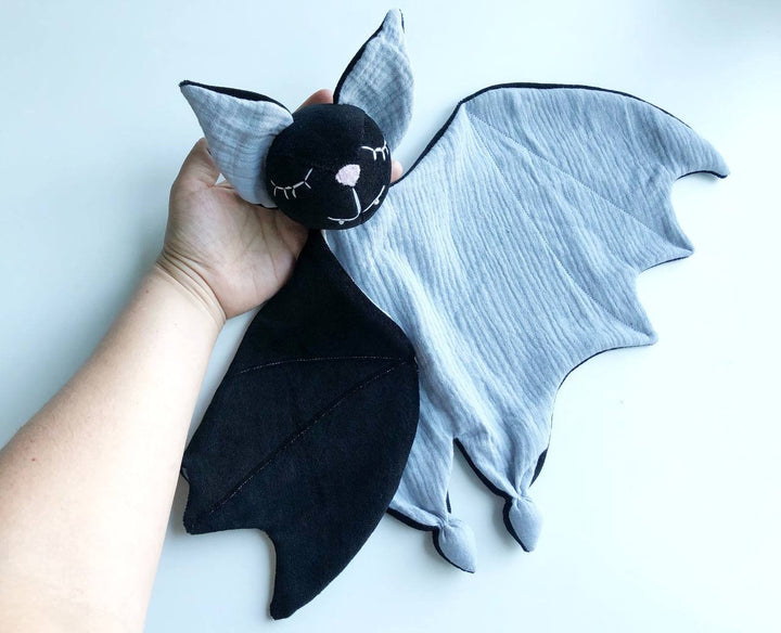 Organic bat security blanket, bat lovey, muslin animal lovey blanket, bat plush