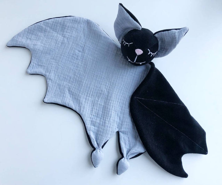 Organic bat security blanket, bat lovey, muslin animal lovey blanket, bat plush