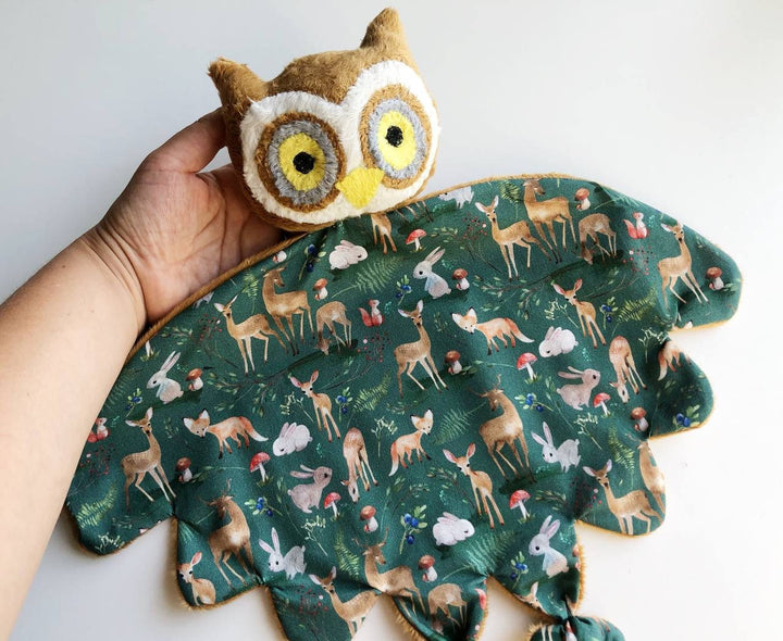 owl lovey blanket, baby lovey, stuff owl plush, woodland nursery decor, owl baby comforter, owl doudou, new baby gift