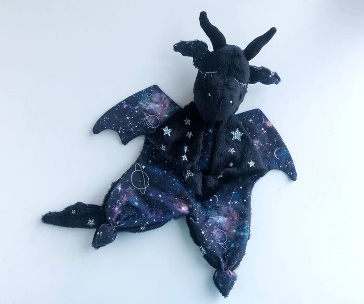 Black dragon lovey blanket, baby lovey, security blanket, stuff dragon plush, dragon nursery decor, dragon baby shower gift