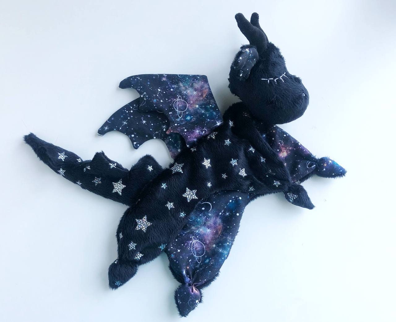 Black dragon lovey blanket, baby lovey, security blanket, stuff dragon plush, dragon nursery decor, dragon baby shower gift