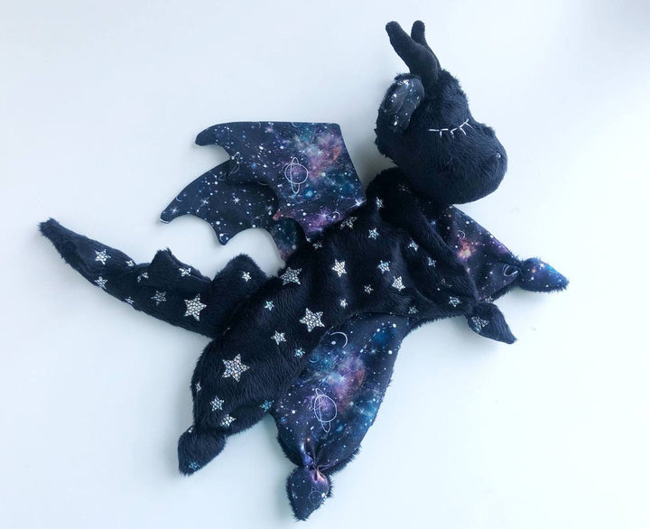 Black dragon lovey blanket, baby lovey, security blanket, stuff dragon plush, dragon nursery decor, dragon baby shower gift