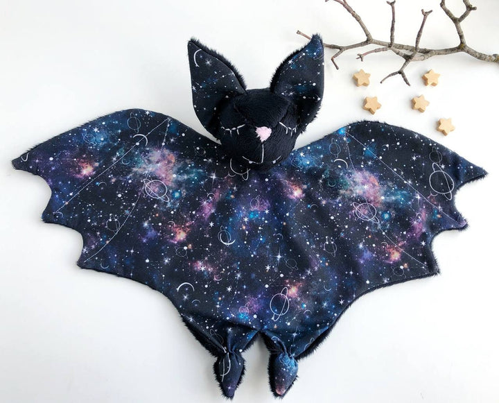 Halloween bat plush, Halloween baby shower gift, black bat lovey with spider, Halloween nursery decor, baby lovey blanket