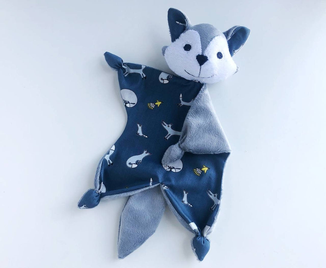 personalised animal lovey, baby lovey, wolf lovey, baby wolf stuff toy, wolf baby shower gift, wolf plush