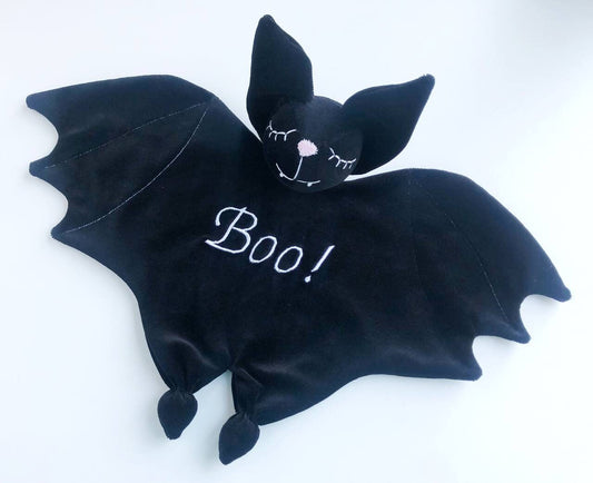 personalised bat lovey blanket, stuff bat toy for baby, 1st Halloween baby gift, Halloween bat decorations, Halloween baby shower gift