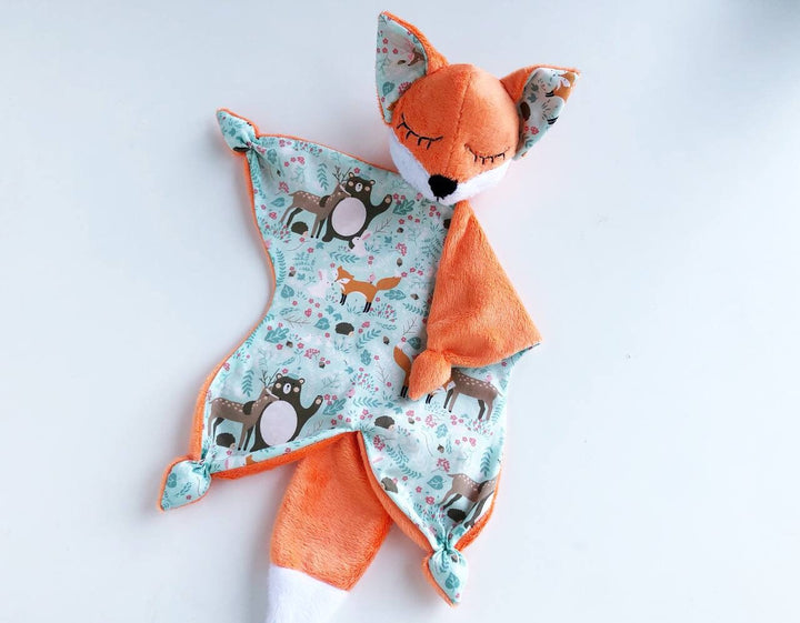 baby lovey, animal lovey, fox lovey blanket, fox doudou, baby comforter, fox baby shower