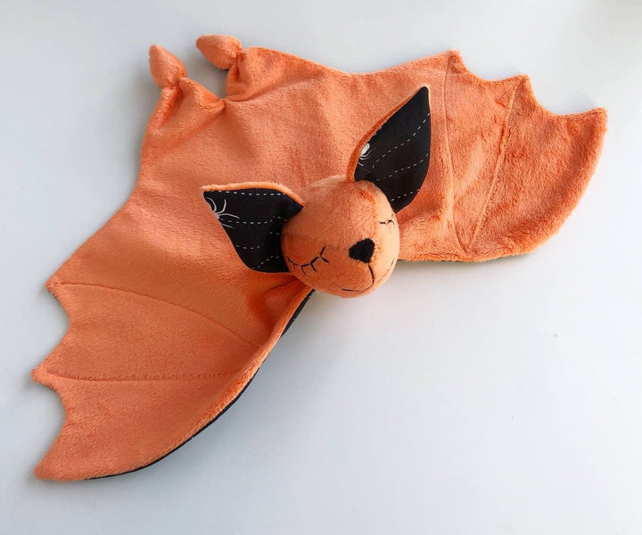 Halloween baby gift, Halloween baby shower gift, Halloween bat lovey blanket, Halloween bat plush, stuff orange bat for baby, Halloween