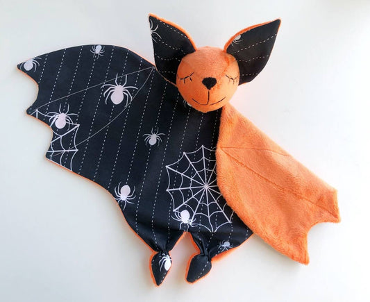 Halloween baby gift, Halloween baby shower gift, Halloween bat lovey blanket, Halloween bat plush, stuff orange bat for baby, Halloween