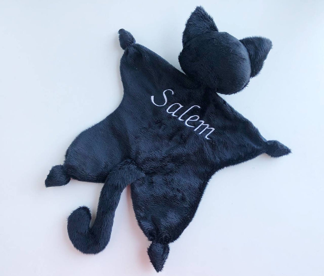 Baby lovey, black cat lovey blanket, cat security blanket, animal lovey for babies, sleeping baby toy, baby shower gift