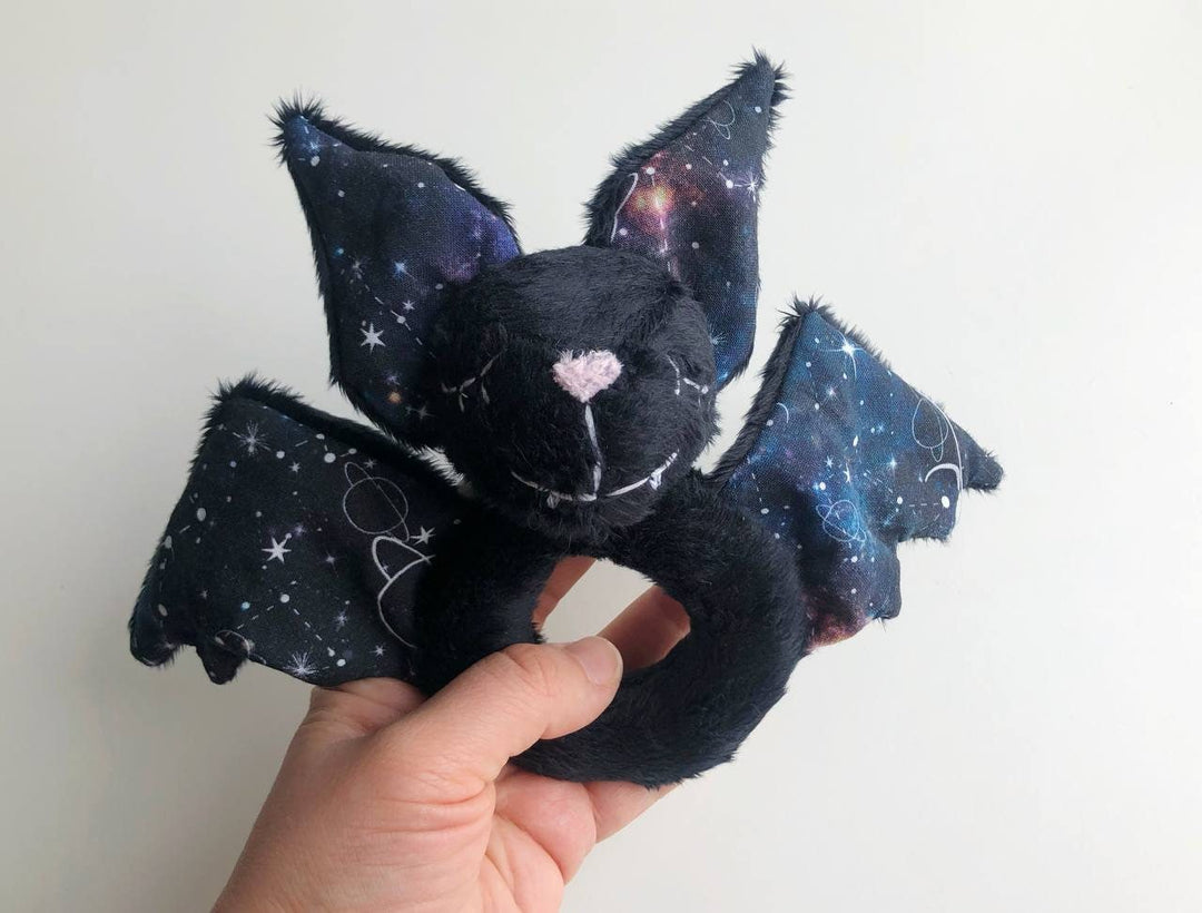 baby lovey, bat lovey blanket, stuff bat plush, baby bat gift, bat rattle, bat nursery, gothic baby shower gift