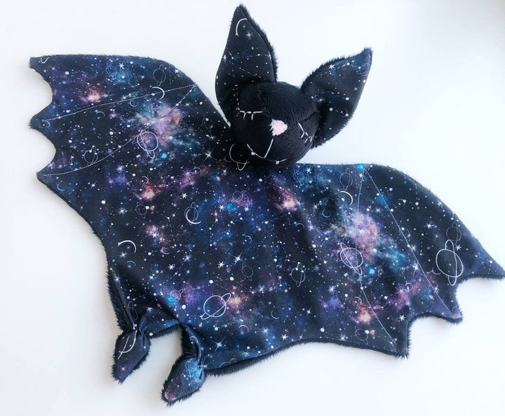 baby lovey, bat lovey blanket, stuff bat plush, baby bat gift, bat rattle, bat nursery, gothic baby shower gift