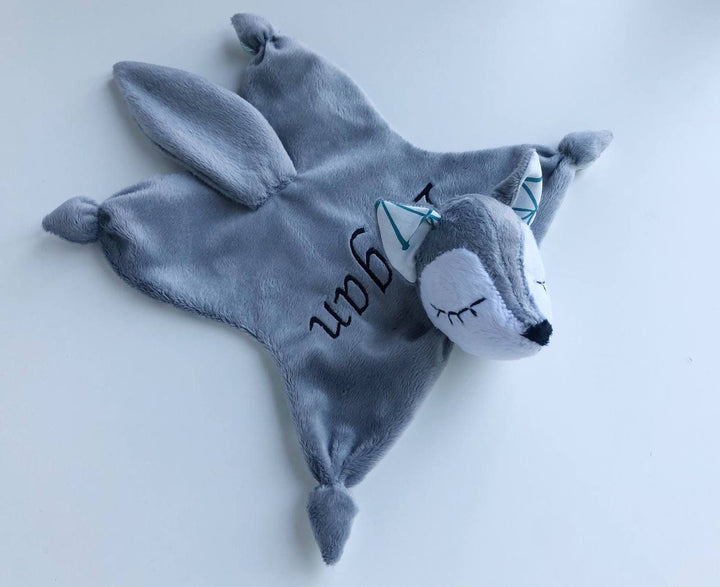 Wolf lovey blanket, baby lovey, stuff wolf baby gift, wolf baby shower, wolf nursery decor